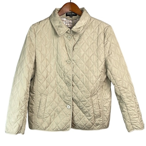 DELLA SPIGA Quilted Barn Jacket Oatmeal Cream Button Front Collar Pockets Size M - Picture 2 of 13